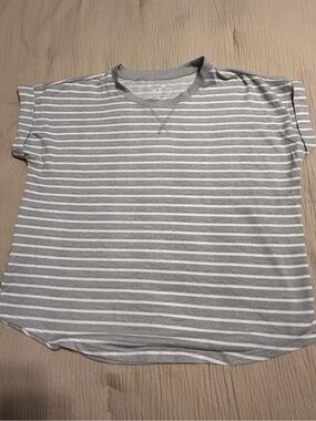 Women's Gray and White Striped Short Sleeve Tee
